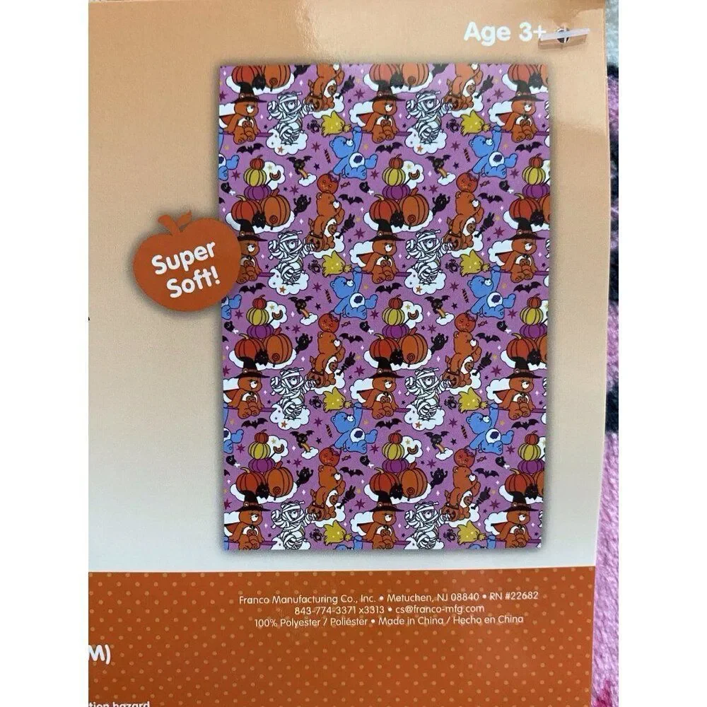 Care Bears Halloween Witch Mummy Pumpkin Pink TWIN‎ SIZE Blanket 60 X 90” NEW